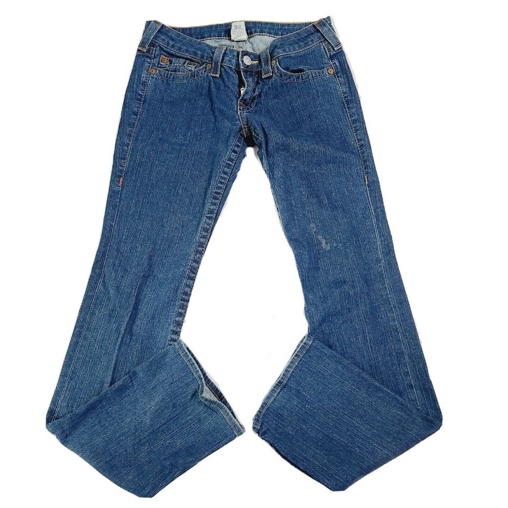True Religion World Tour Johnny Womens Straight Stretch Medium Wash Jeans Sz 29